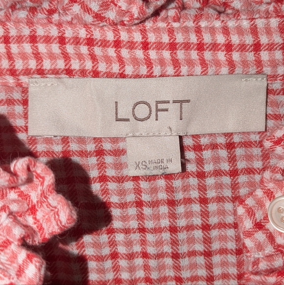 LOFT Red Checkered Ruffle Blouse - Picture 2 of 3